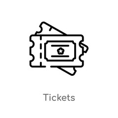 outline tickets vector icon. isolated black simple line element illustration from cinema concept. editable vector stroke tickets icon on white background