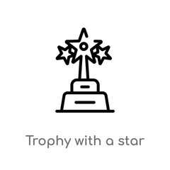 outline trophy with a star vector icon. isolated black simple line element illustration from cinema concept. editable vector stroke trophy with a star icon on white background