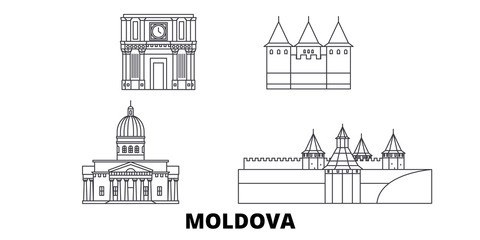 Moldova flat travel skyline set. Moldova black city vector panorama, illustration, travel sights, landmarks, streets. © iconsgraph