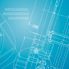 Blueprint, Sketch. Vector engineering illustration. Cover, flyer. Blue and white