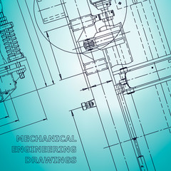 Blueprint, Sketch. Vector engineering illustration. Cover, flyer, banner, background. Instrument-making drawings. Light blue. Corporate Identity