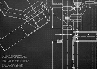 Vector engineering illustration. Mechanical engineering drawing. Instrument-making drawings. Computer aided design systems. Technical Black background. Points