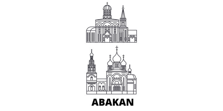 Russia, Abakan flat travel skyline set. Russia, Abakan black city vector panorama, illustration, travel sights, landmarks, streets.