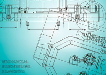 Computer aided design systems. Blueprint, scheme, plan, sketch. Technical illustrations, backgrounds. Light blue