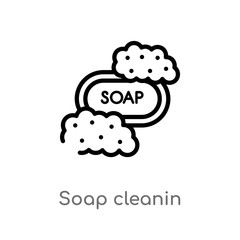 outline soap cleanin vector icon. isolated black simple line element illustration from cleaning concept. editable vector stroke soap cleanin icon on white background