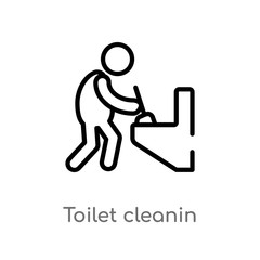 outline toilet cleanin vector icon. isolated black simple line element illustration from cleaning concept. editable vector stroke toilet cleanin icon on white background