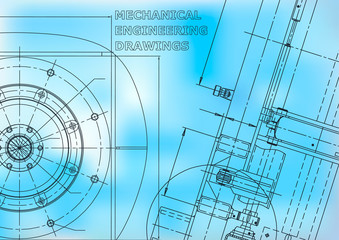 Blueprint. Vector engineering illustration. Cover, flyer, banner, background. Instrument-making drawings. Mechanical engineering drawing. Blue