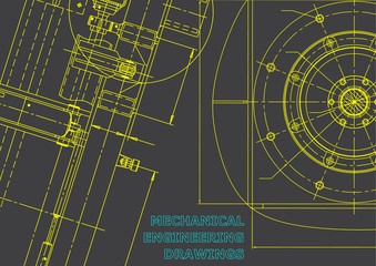 Blueprint. Vector engineering illustration. Cover, flyer, banner, background. Instrument-making drawings. Mechanical drawing. Gray