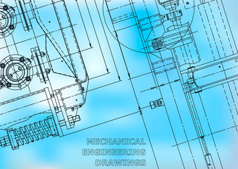 Blueprint. Vector engineering illustration. Computer aided design systems. Instrument-making drawings. Mechanical engineering drawing. Technical illustrations, backgrounds. Blue