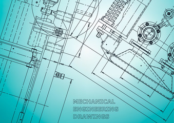 Blueprint. Vector engineering illustration. Computer aided design systems. Instrument-making drawings. Light blue