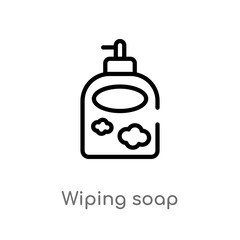 Obraz premium outline wiping soap vector icon. isolated black simple line element illustration from cleaning concept. editable vector stroke wiping soap icon on white background