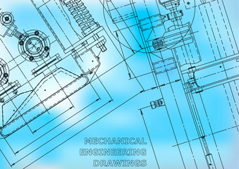 Blueprint. Vector engineering illustration. Computer aided design systems. Instrument-making drawing. Blue