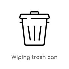 outline wiping trash can vector icon. isolated black simple line element illustration from cleaning concept. editable vector stroke wiping trash can icon on white background