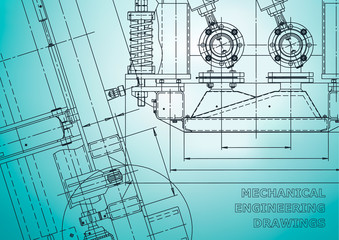 Blueprint. Vector engineering drawings. Mechanical instrument making. Technical abstract backgrounds. Technical illustration. Light blue