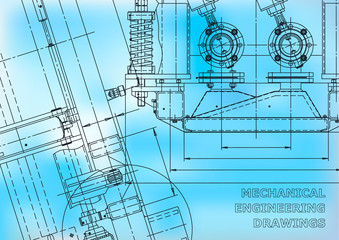Blueprint. Vector engineering drawings. Mechanical instrument making. Technical abstract backgrounds. Technical illustration. Blue