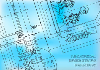 Blueprint. Vector engineering drawings. Mechanical instrument making. Technical abstract backgrounds. Blue