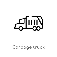 outline garbage truck vector icon. isolated black simple line element illustration from cleaning concept. editable vector stroke garbage truck icon on white background