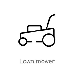 outline lawn mower vector icon. isolated black simple line element illustration from cleaning concept. editable vector stroke lawn mower icon on white background