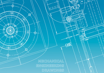 Blueprint, Sketch. Vector engineering illustration. Cover, flyer. Blue and white