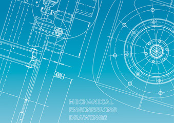 Blueprint, Sketch. Vector engineering illustration. Cover, flyer, banner. Blue and white