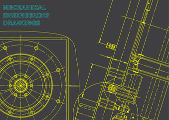 Blueprint, Sketch. Vector engineering illustration. Cover, flyer, banner, background. Instrument-making drawings. Mechanical engineering drawing. Gray