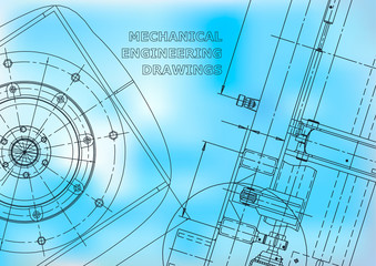 Blueprint, Sketch. Vector engineering illustration. Cover, flyer, banner, background. Instrument-making drawings. Blue