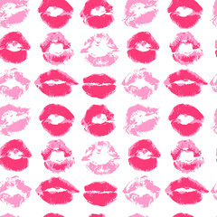 Seamless pattern. Hand drawing. Acrylic paints, brushes. Background for your creativity. Lips, kiss, Pink lipstick