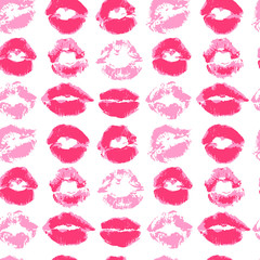 Seamless pattern. Hand drawing. Acrylic paints, brushes. Background for your creativity. Lips, kiss, Pink lipstick