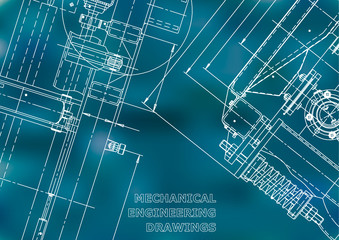 Vector illustration. Computer aided design system. Instrument-making. Blue background