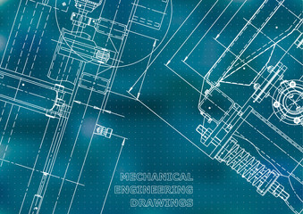 Vector illustration. Computer aided design system. Instrument-making. Blue background. Points