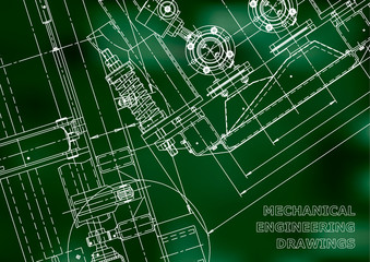 Blueprint. Vector engineering drawings. Mechanical instrument making. Technical abstract Green background. Technical illustration, cover, banner