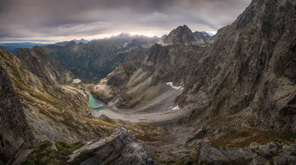Mountains Landscape with Inversion at Sunset as seen from Sedlo Vaha in High Tatras, Slovakia