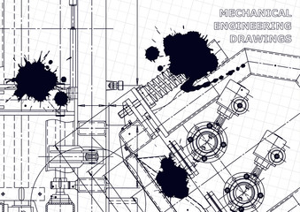 Mechanical instrument making. Technical abstract backgrounds. Technical illustration. Black Ink. Blots, cover, banner. Vector engineering drawing