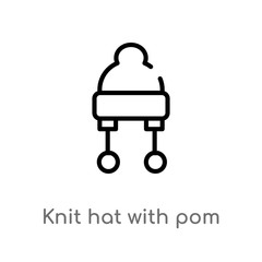 outline knit hat with pom pom vector icon. isolated black simple line element illustration from clothes concept. editable vector stroke knit hat with pom icon on white background
