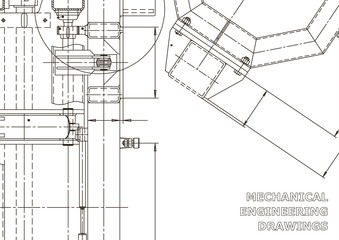 Vector engineering illustration. Mechanical engineering drawing. Instrument-making drawings. Computer aided design systems. Technical illustrations, backgrounds. Blueprint