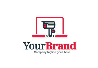 Logo Layout with Security Camera and Laptop Icons