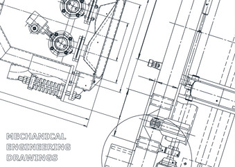 Sketch. Vector engineering illustration. Cover, flyer, banner, background. Instrument-making drawings. Mechanical engineering drawing. Technical