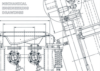 Sketch. Vector engineering illustration. Cover, flyer, banner, background. Instrument-making drawings. Mechanical engineering drawing. Technical illustrations, backgrounds