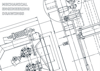 Fototapeta premium Sketch. Vector engineering illustration. Cover, flyer, banner, background. Instrument-making drawings. Mechanical drawing