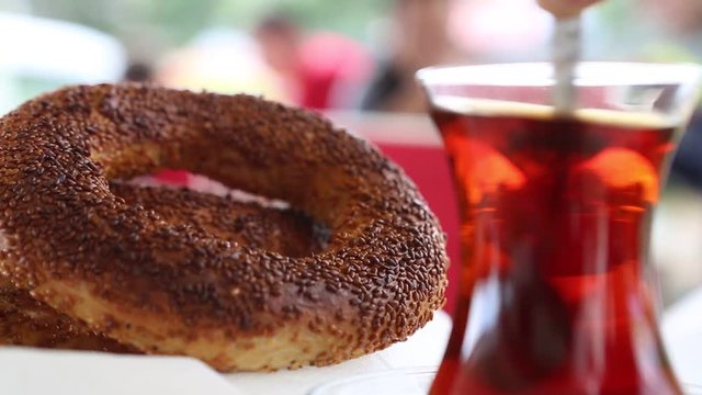 turkish bagel and tea in breakfast