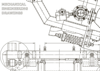 Mechanical instrument making. Technical illustration. Blueprint, cover, banner. Vector engineering drawings