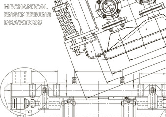 Mechanical instrument making. Technical illustration. Blueprint, cover, banner. Vector engineering drawings. Technical