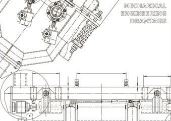 Mechanical instrument making. Technical illustration. Blueprint, cover, banner. Vector engineering drawings. Technical abstract backgrounds