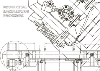 Mechanical instrument making. Technical illustration. Blueprint, cover, banner. Vector engineering drawing