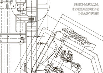 Mechanical engineering drawing. Machine-building industry. Instrument-making drawings. Computer aided design systems. Technical illustrations, backgrounds