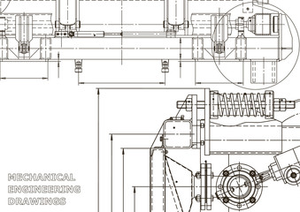 Machine-building industry. Computer aided design systems. Technical illustrations, backgrounds. Mechanical engineering drawing. Instrument-making drawings. Blueprint, diagram, plan, sketch
