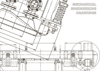 Machine-building industry. Computer aided design systems. Technical illustrations, backgrounds. Mechanical engineering drawing