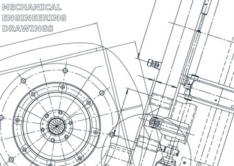 Cover. Vector engineering illustration. Blueprint, flyer, banner, background. Instrument-making drawings. Mechanical