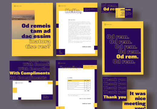Yellow and Purple Stationery Set Layout