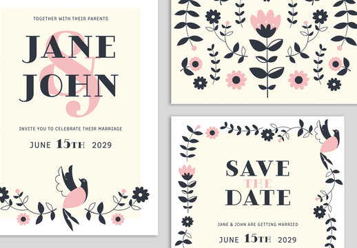 Wedding Suite Layout with Floral Graphic Illustrations